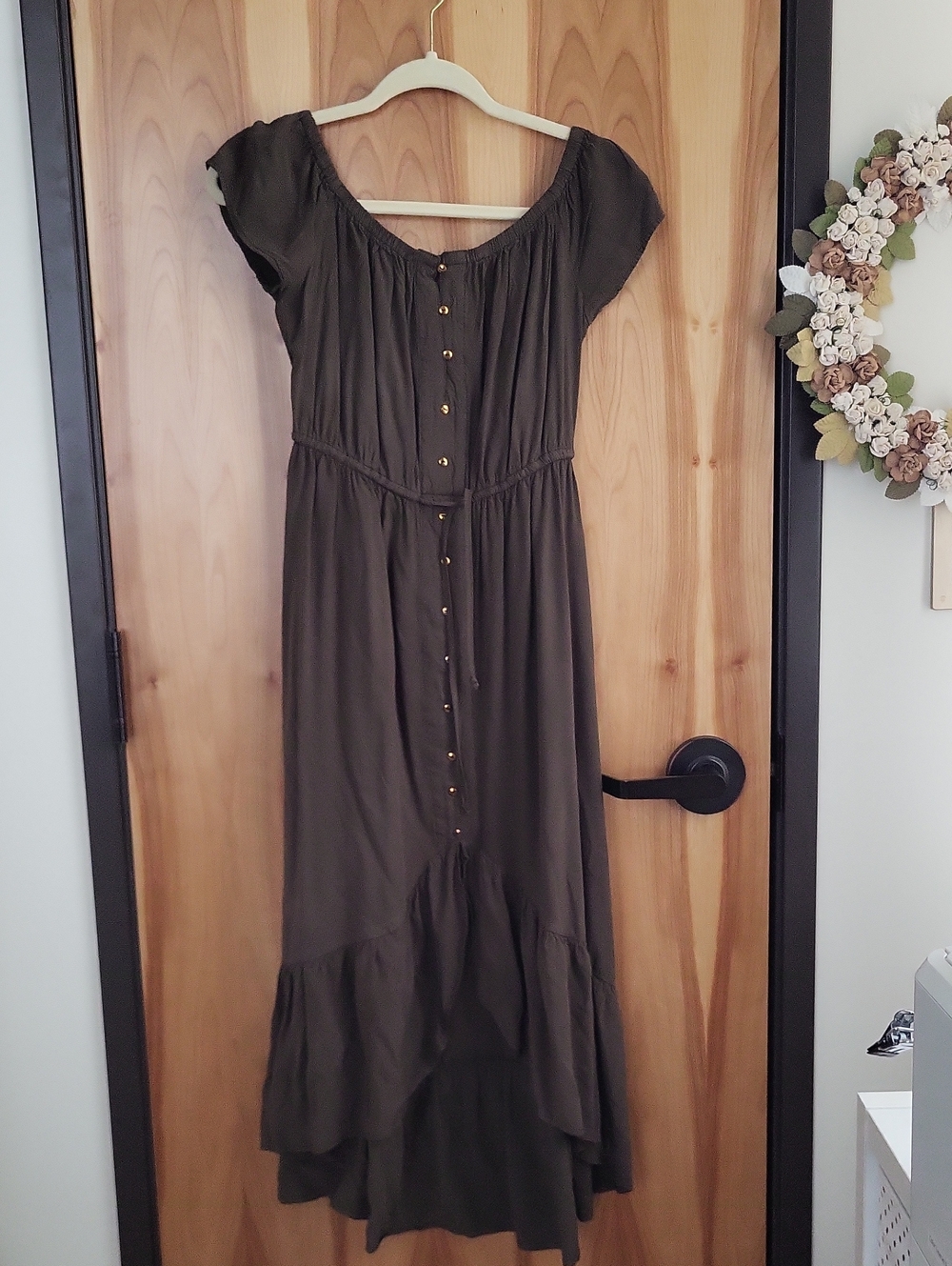 Women's Olive High-Low Button-Front Maxi Dress